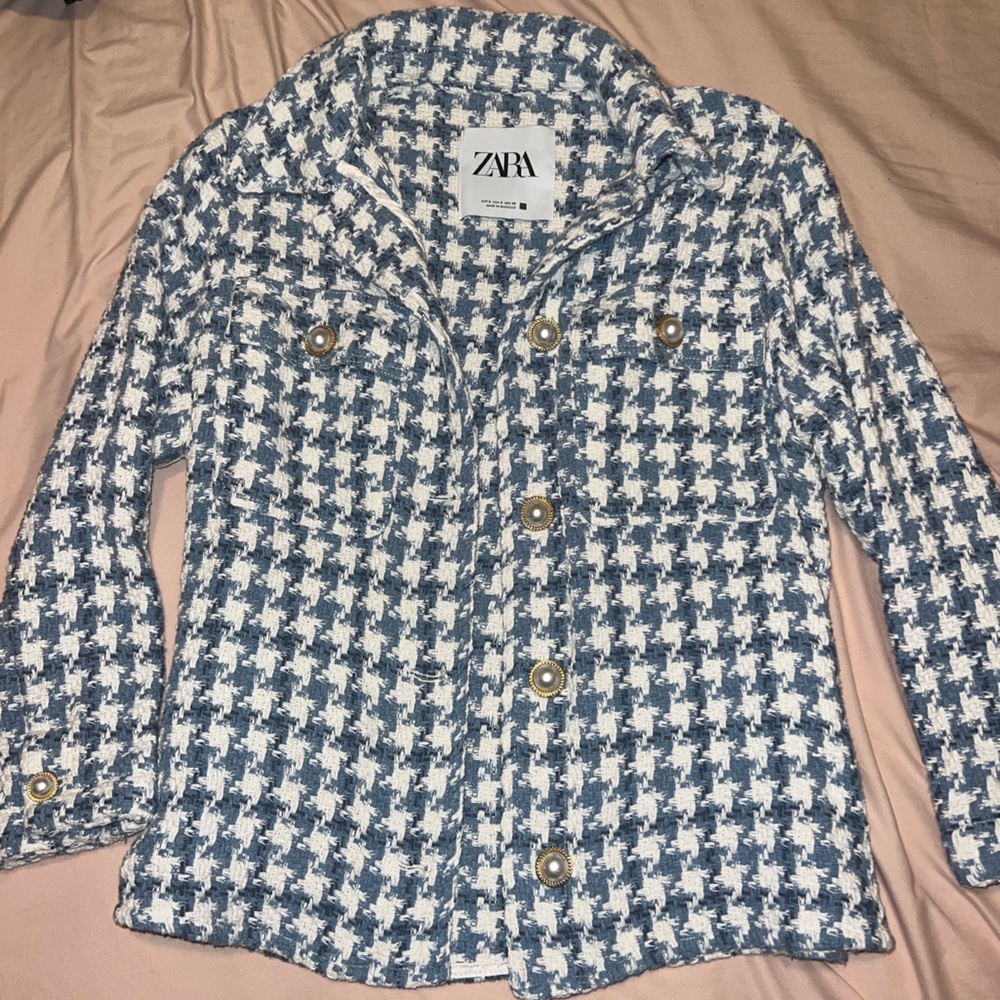 Zara jacket only worn once size S, blue & cream color